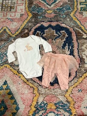 Carter's White Bunny Long-Sleeve Bodysuit with Pink Tulle Leggings